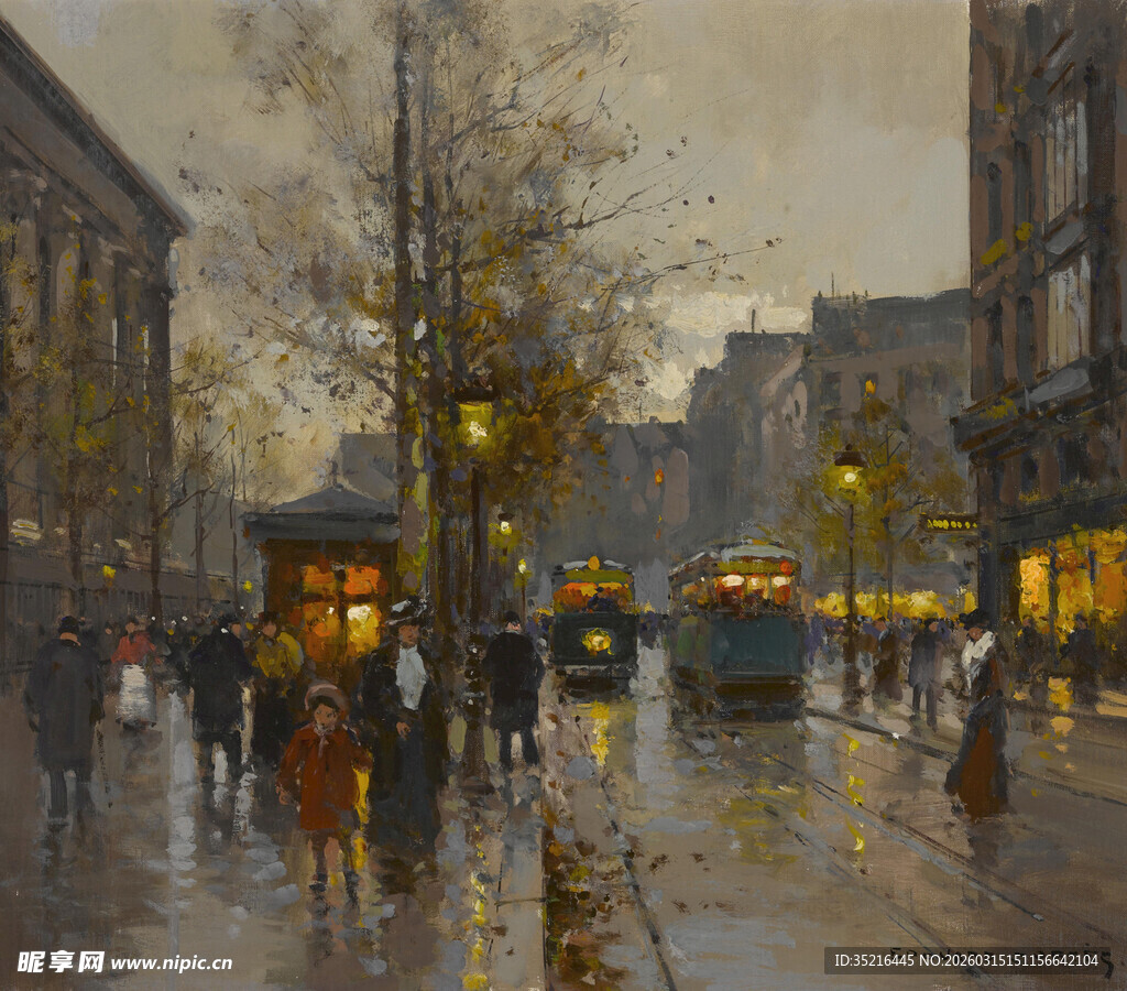 雨中城市街道的行人景象