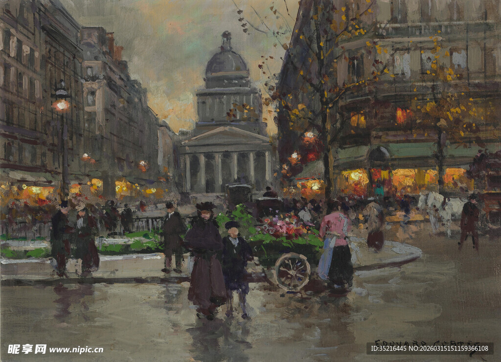 雨中的欧式城市街景