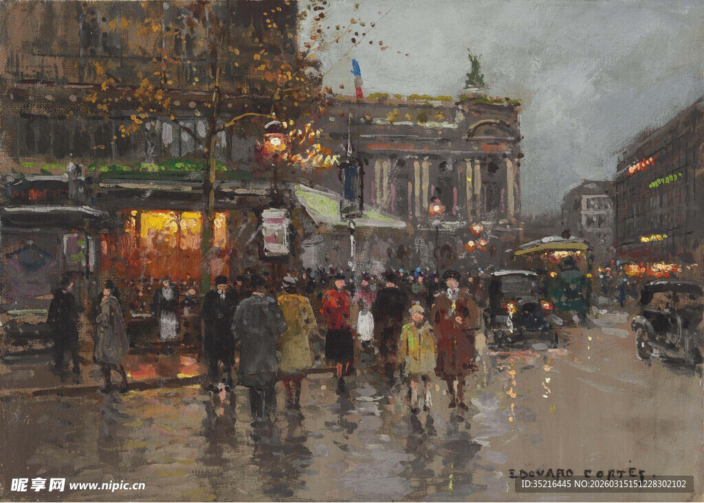 雨中城市街头行人景象