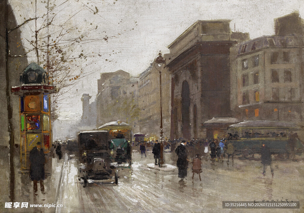 雨中城市街道的行人景象