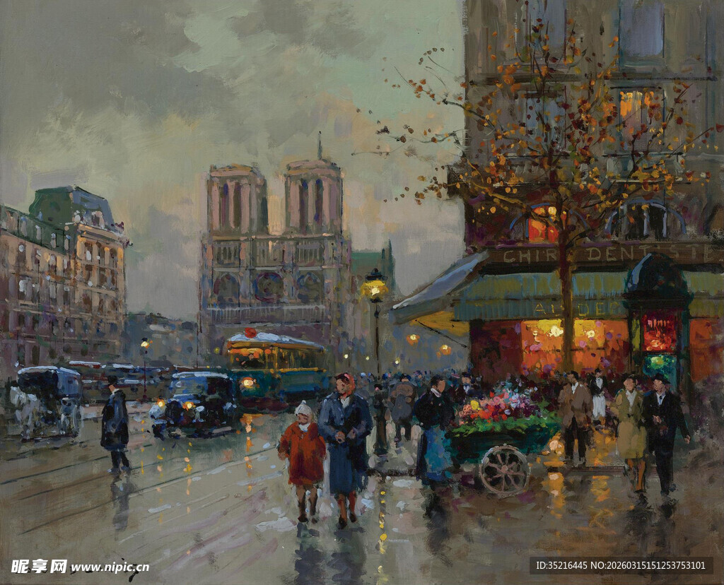 雨中城市街道热闹景象