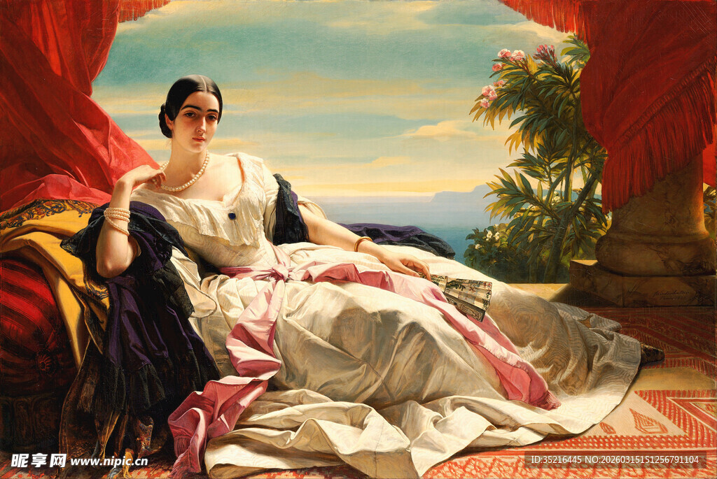 古典优雅女士躺卧姿态图