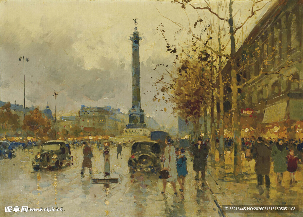 巴黎街头雨天景象