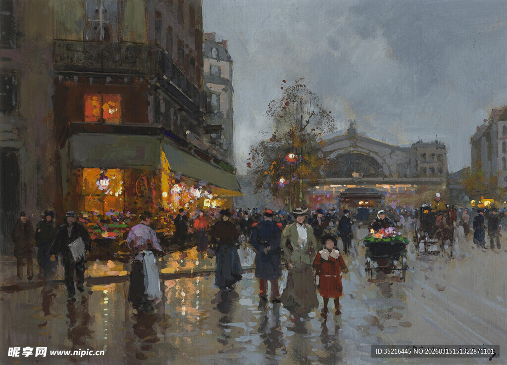 雨中街道的热闹景象