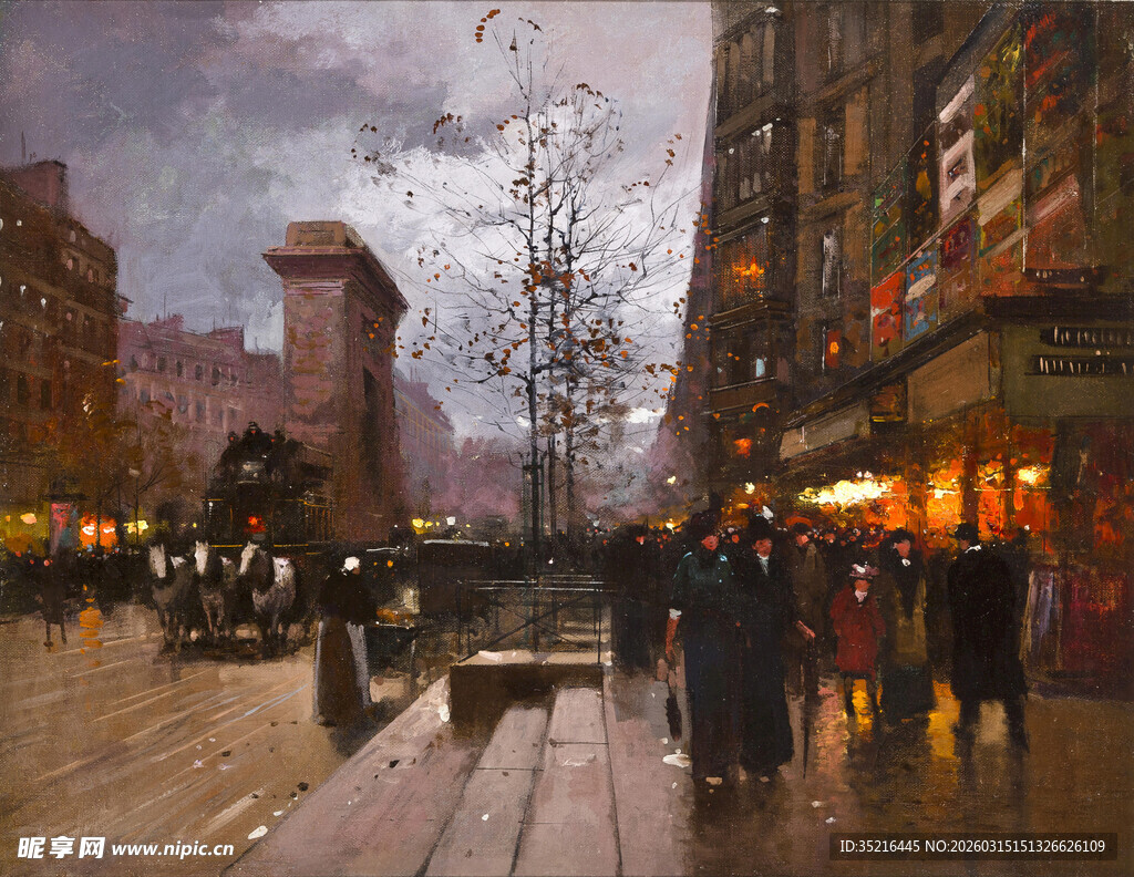 城市街道黄昏漫步景象