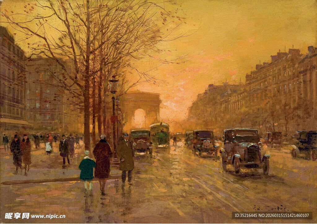 黄昏下的城市街道景象