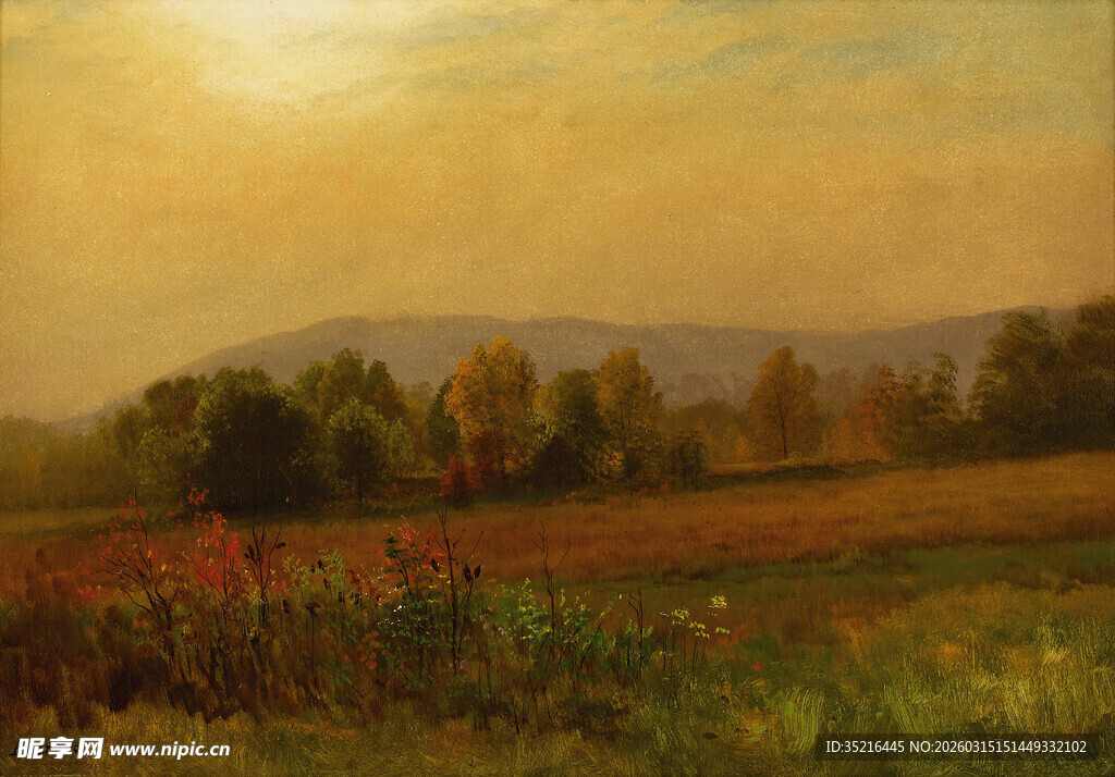 秋日田野风光油画