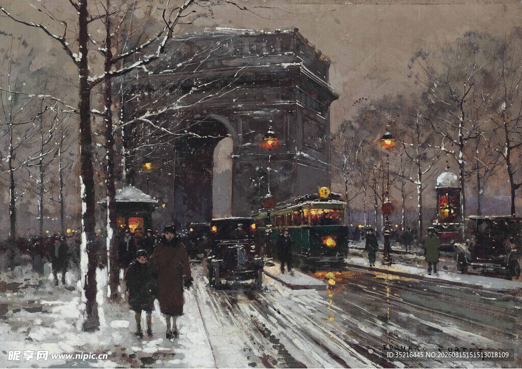 冬日雪景中的城市街景