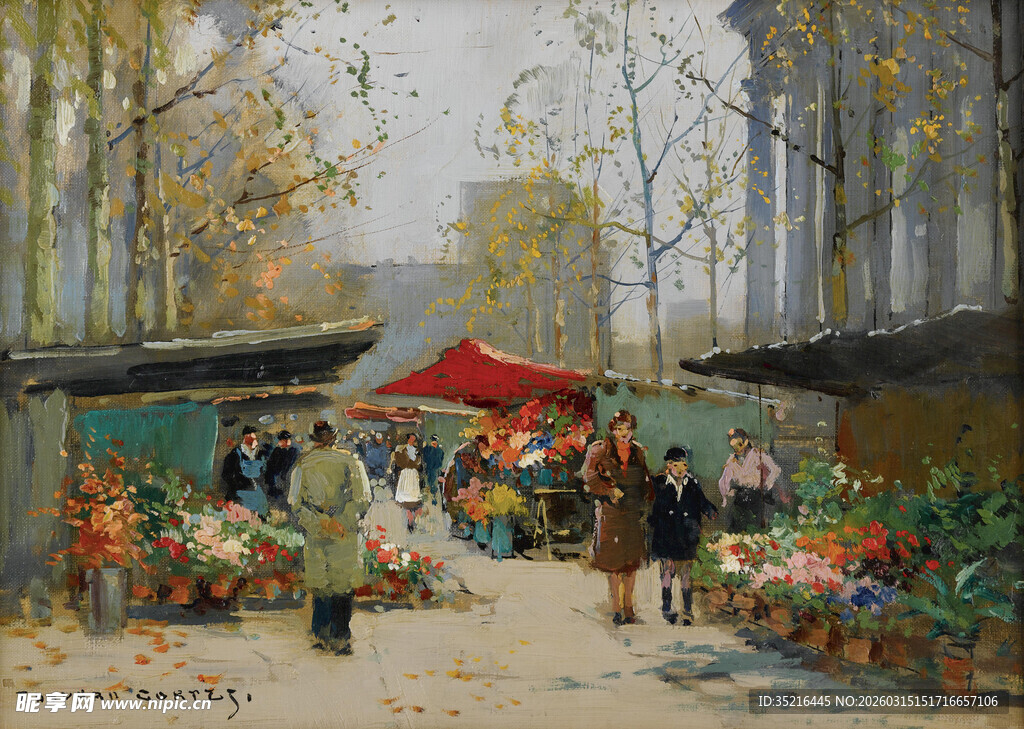 秋日热闹的户外花卉集市