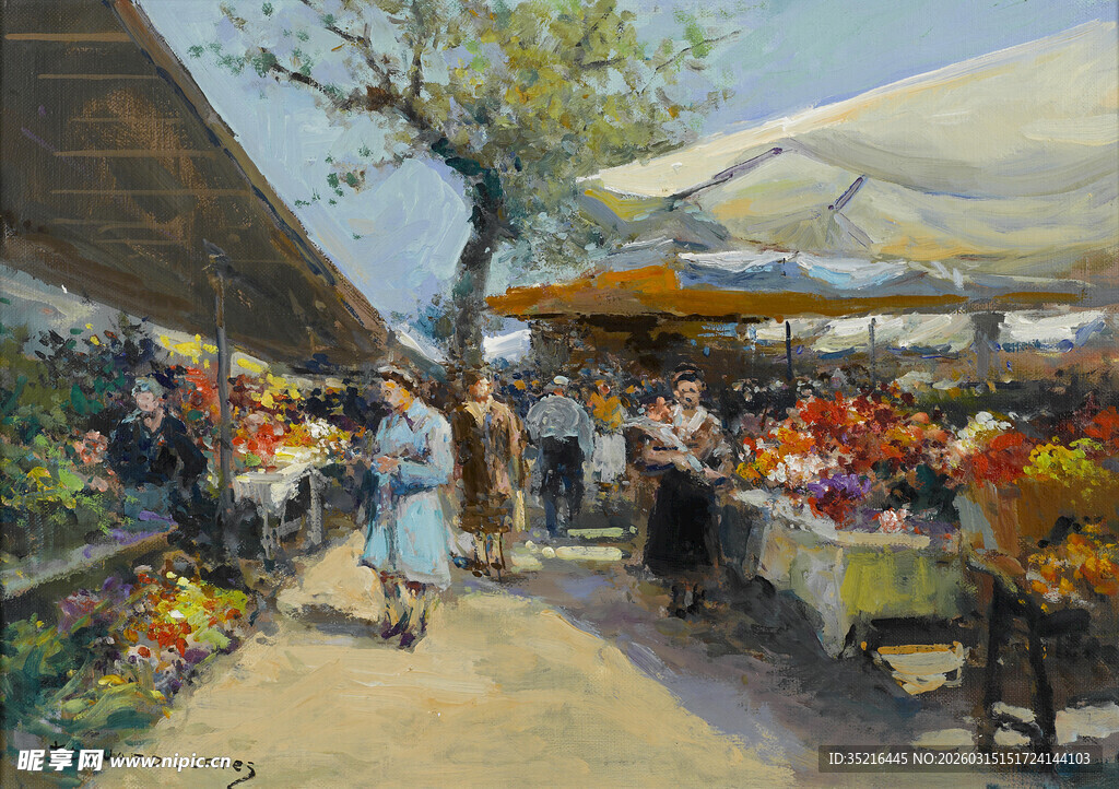 热闹集市中的人群与摊位