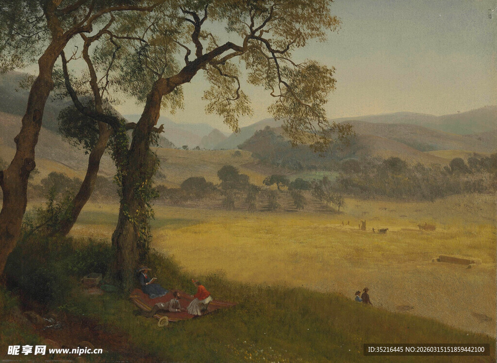 田园树下休憩的美好场景