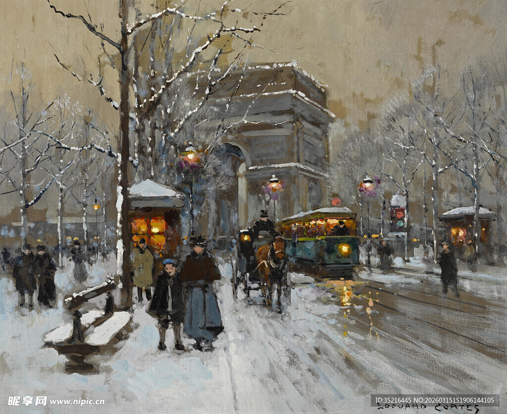 冬日雪景中的城市街景