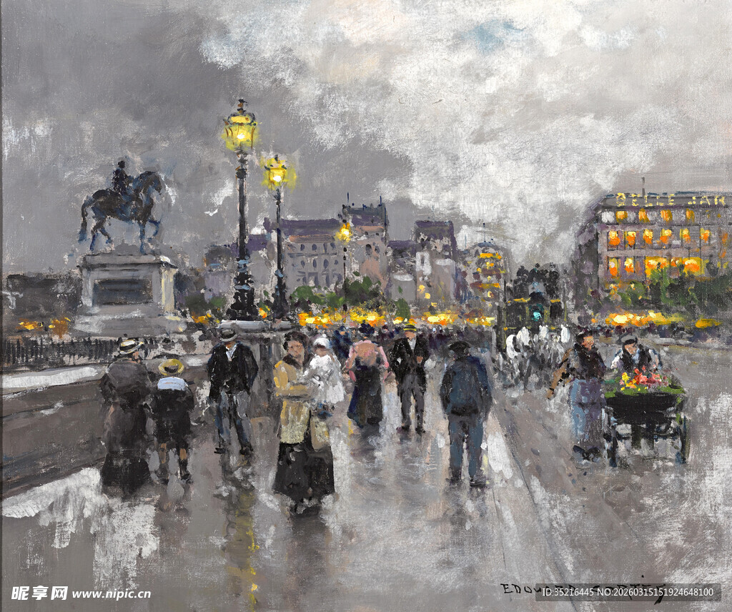 雨中城市街道行人景象