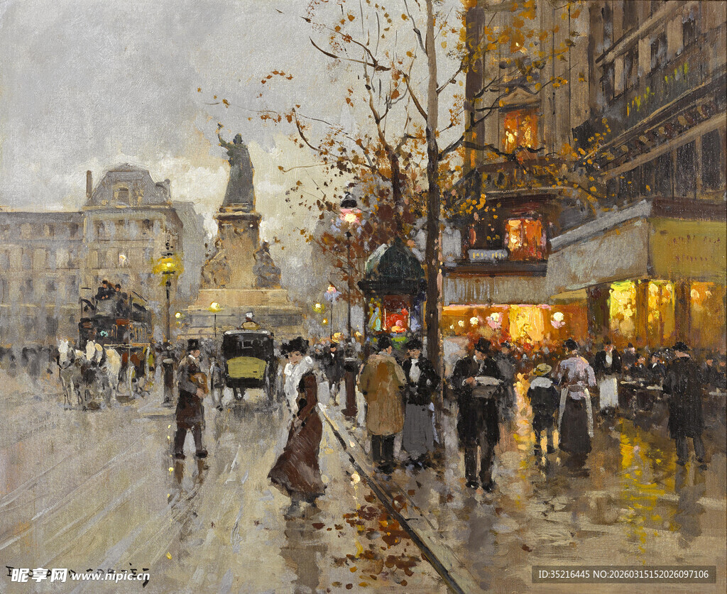 雨中城市街道的热闹景象