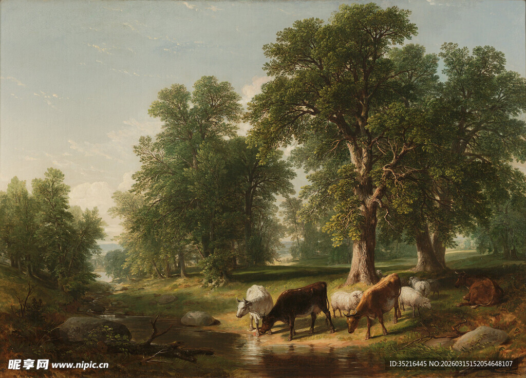 田园牧场景色油画