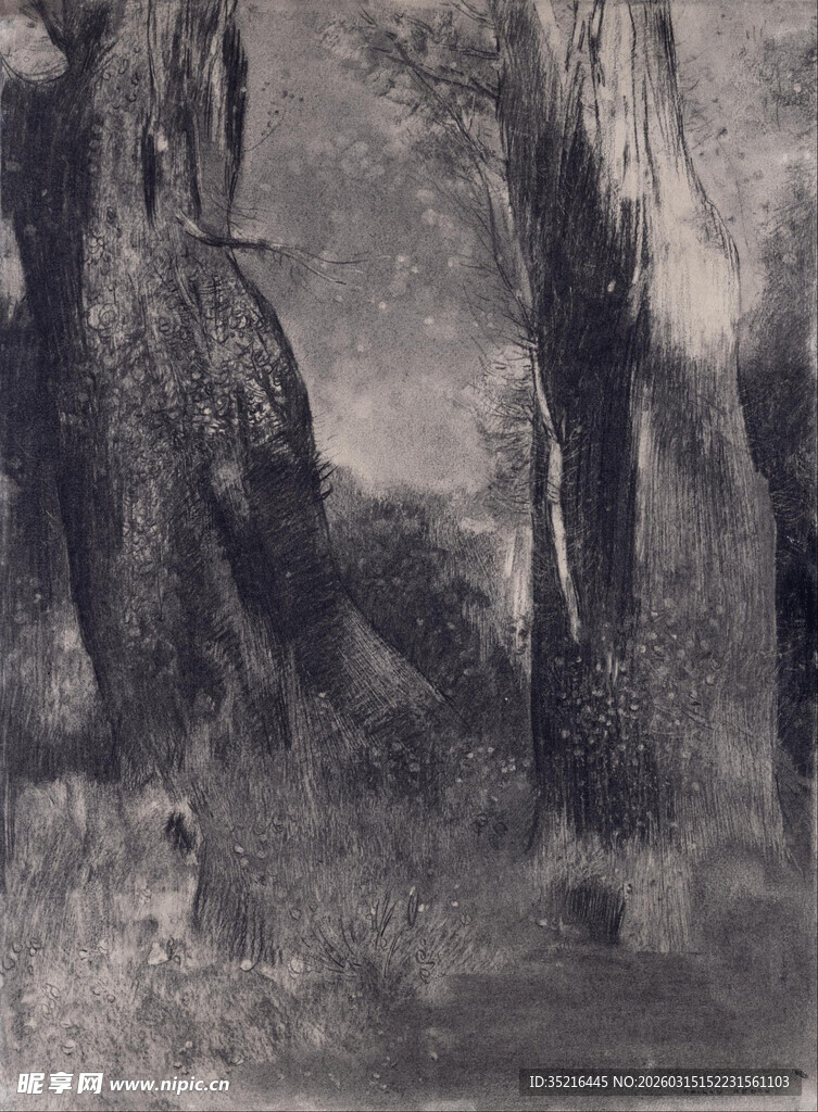 水墨风格的树林景象