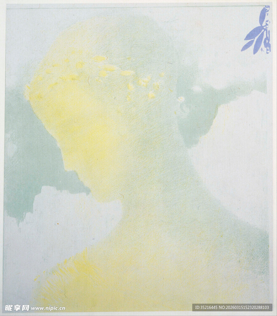 梦幻黄发女子侧影插画