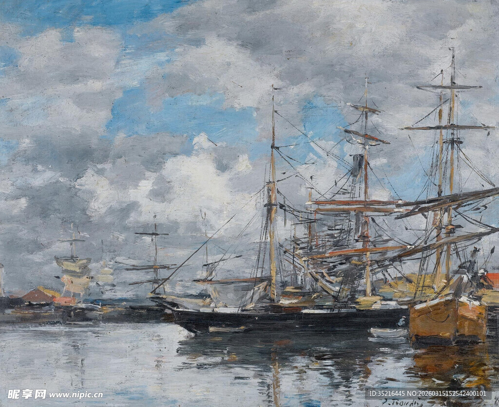 港口停泊的多艘古典帆船