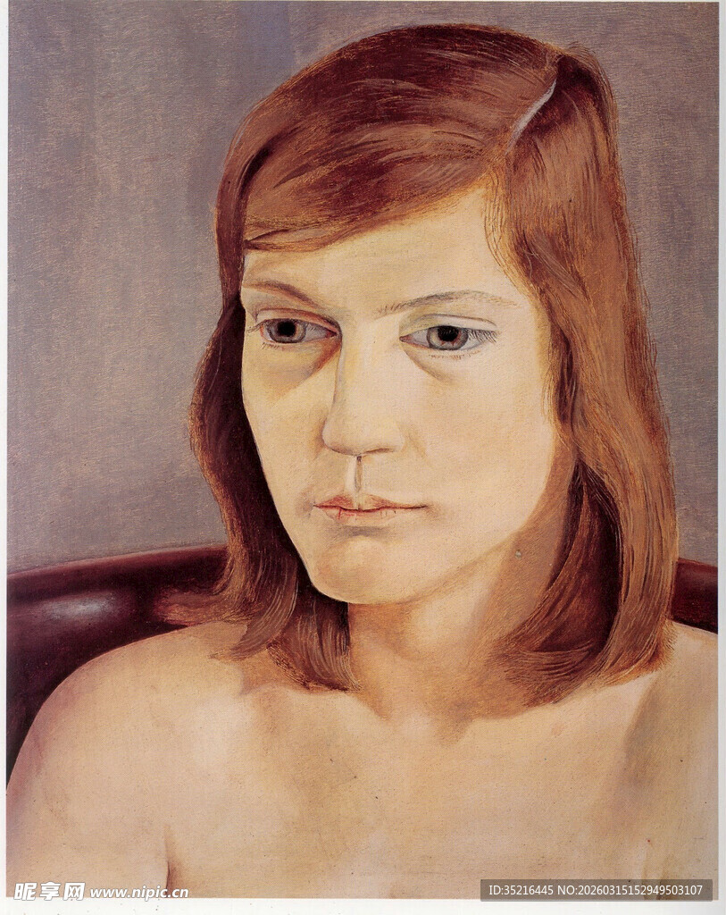 红发女性半身肖像画