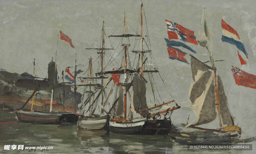 港口中的多艘古典帆船