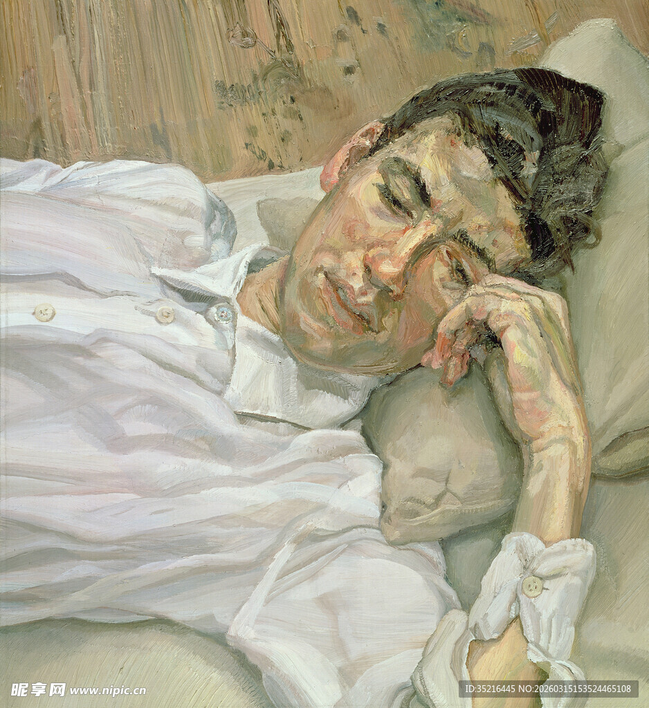 侧卧沉思的男子