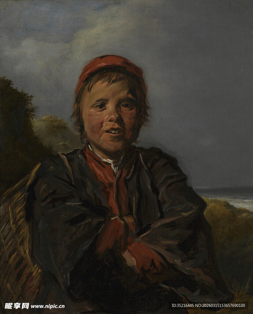 戴红帽的乡村孩童