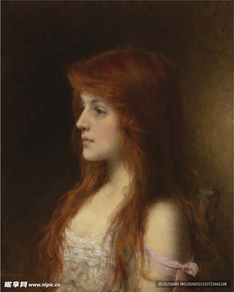 红发女子优雅侧身肖像