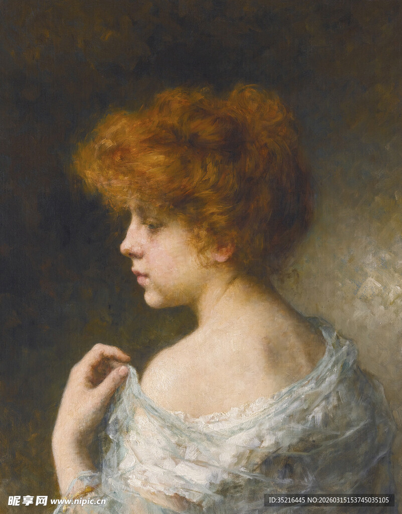 红发女子优雅侧身肖像