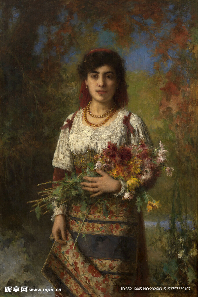 手持花束的民族服饰女子