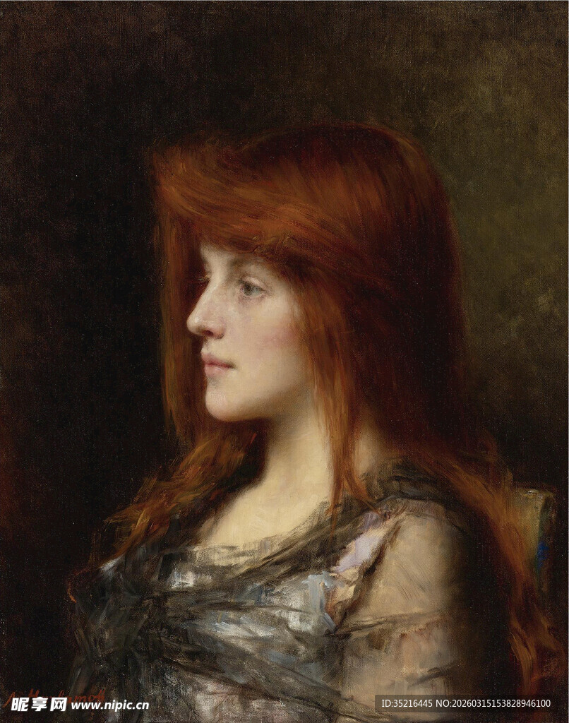 红发女子古典优雅肖像