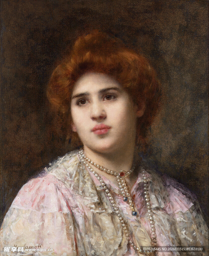 古典装扮的红发女子肖像