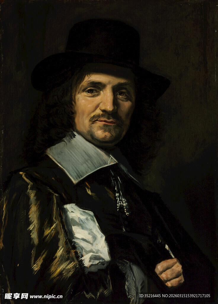 戴帽持杖的古典男子肖像