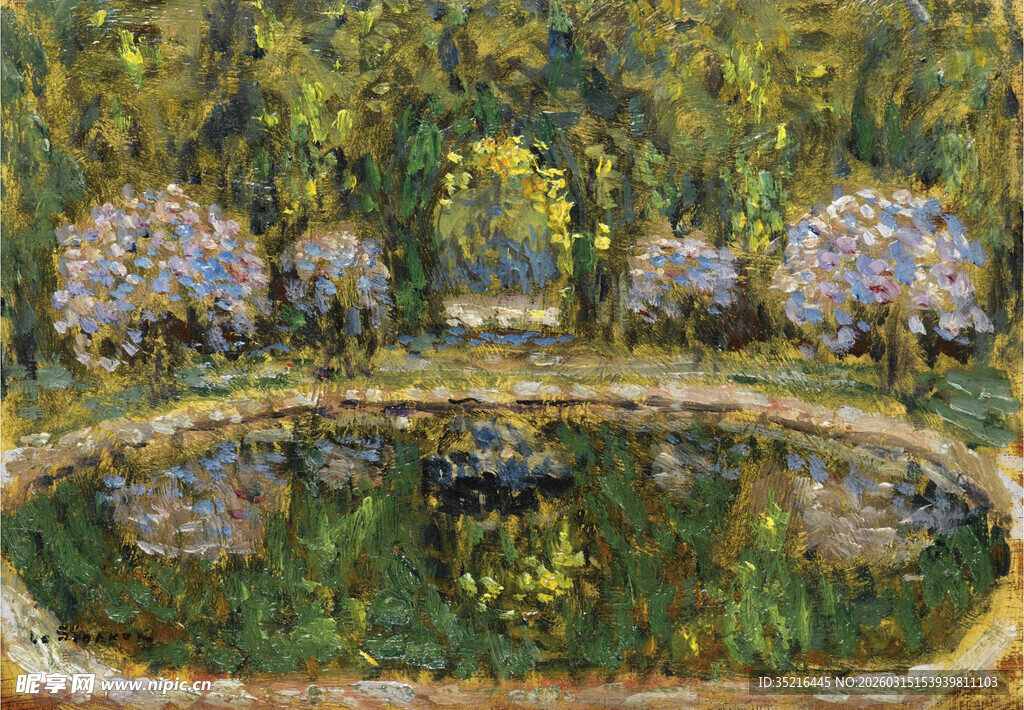 莫奈风格池塘花园风景