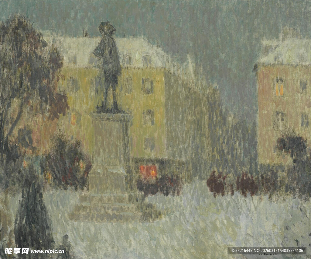 冬日广场上的雕像风景