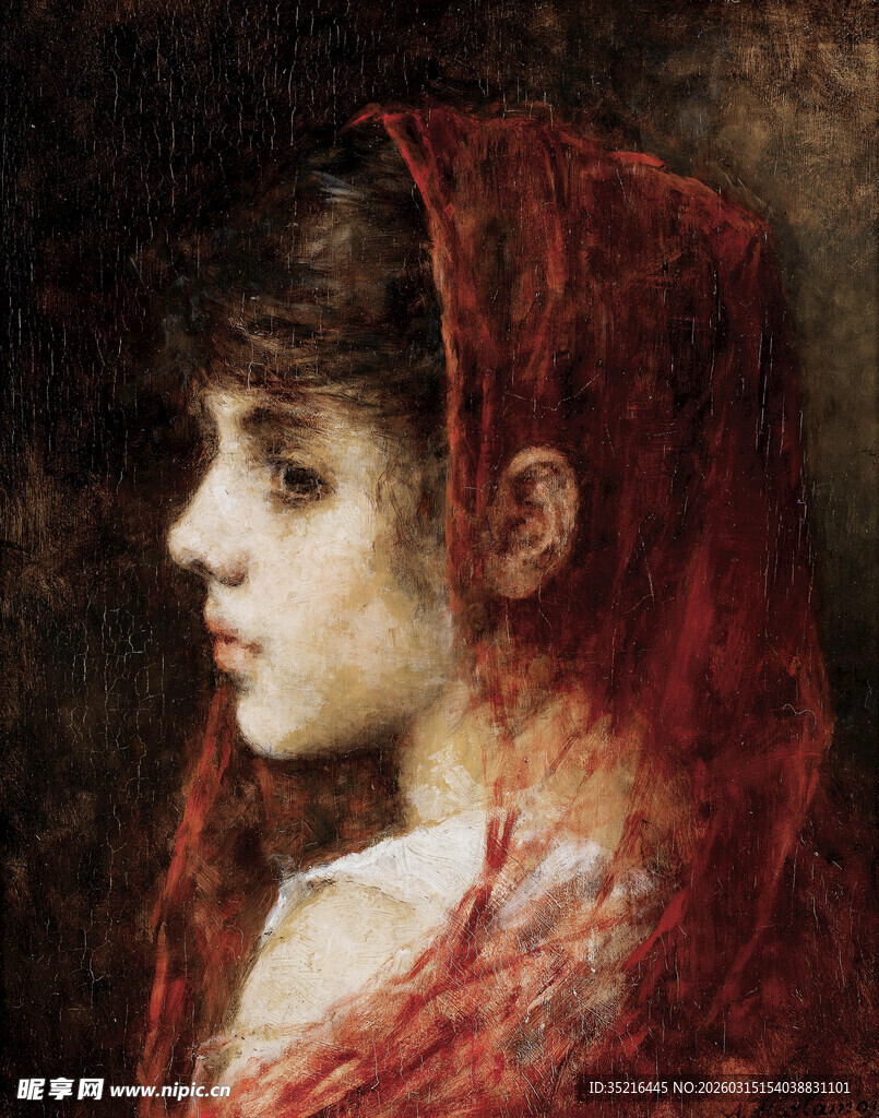 红发少女侧颜肖像