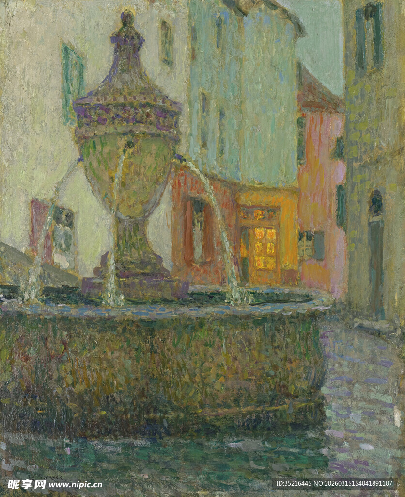 复古街头喷泉绘画场景