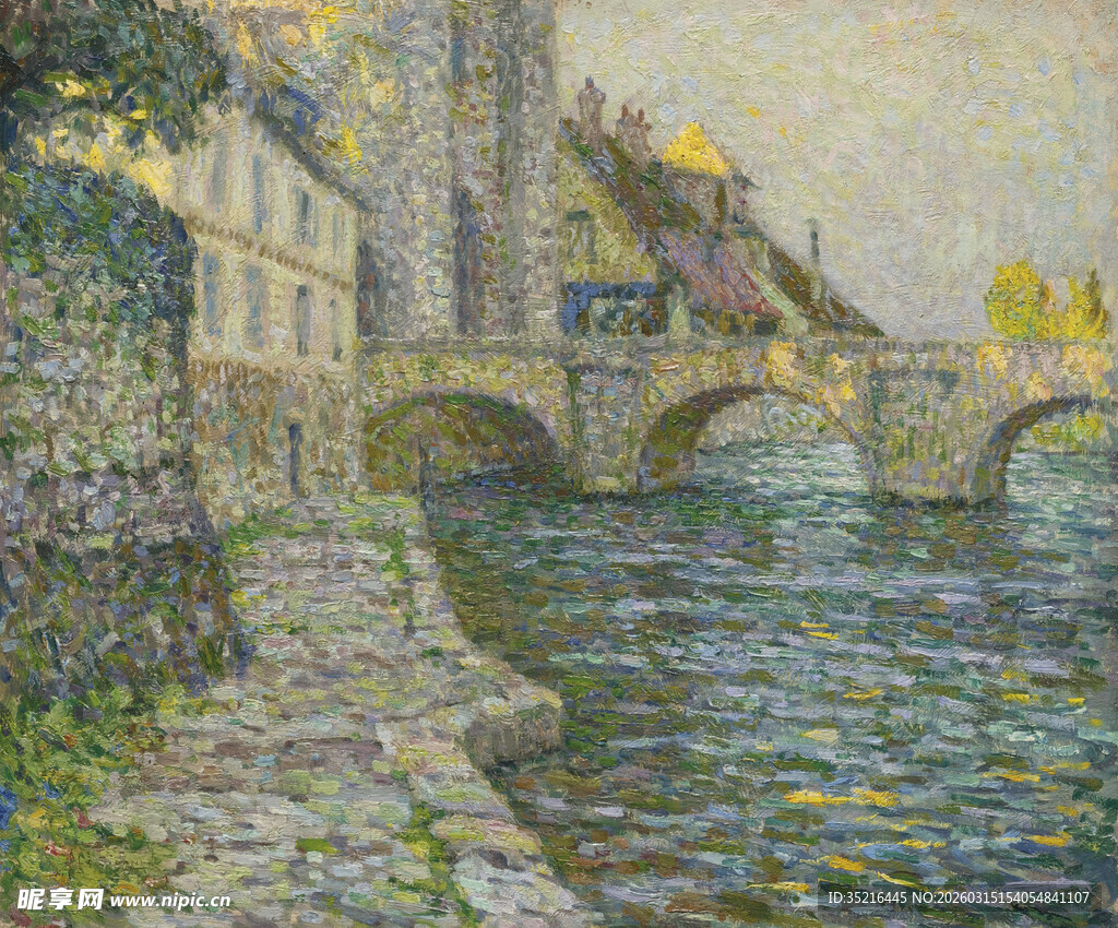 河畔石桥边的美丽景致