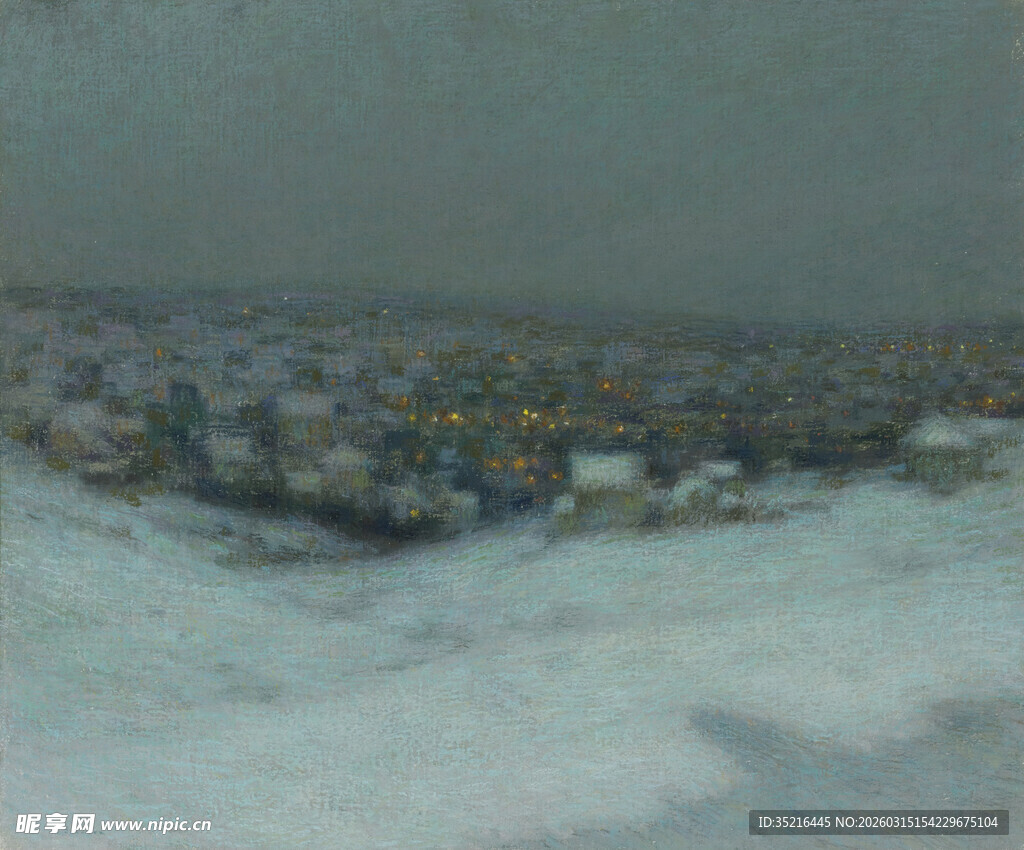 冬日雪景中的城镇景象