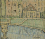 手绘庭院风景图