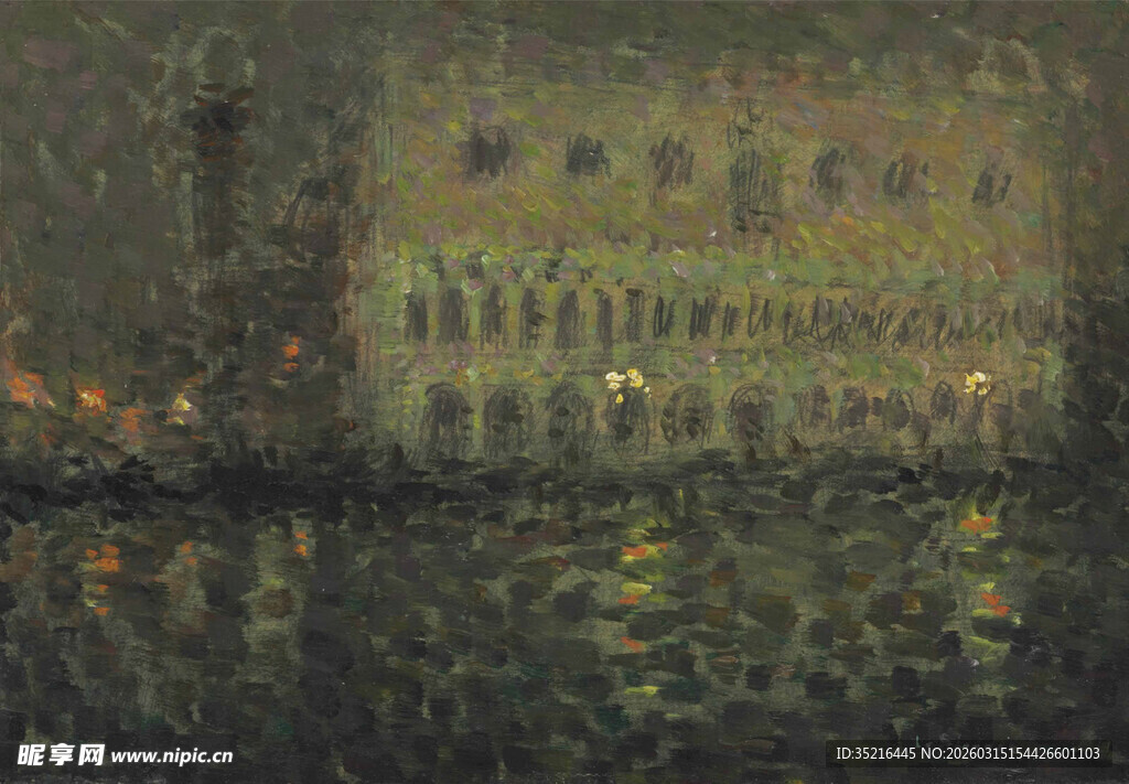 夜晚河畔城市朦胧景象