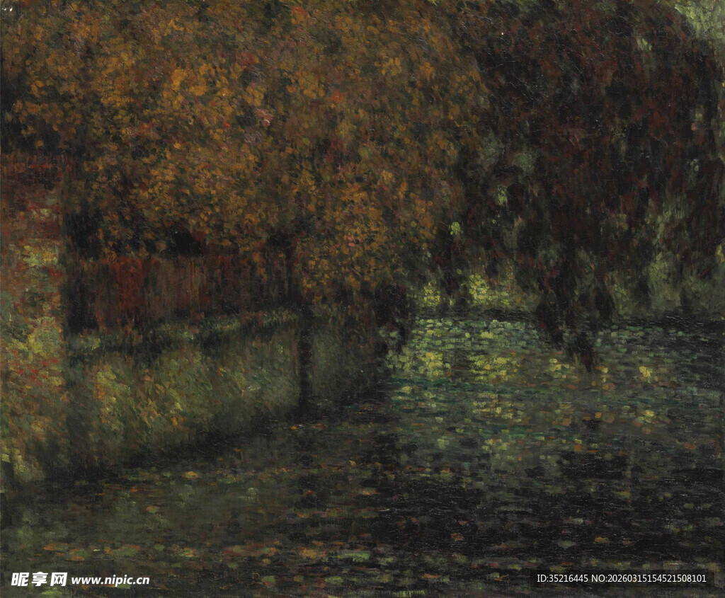 秋日河畔风景油画
