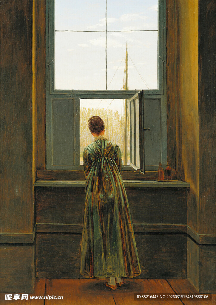 窗边女子凝望远方