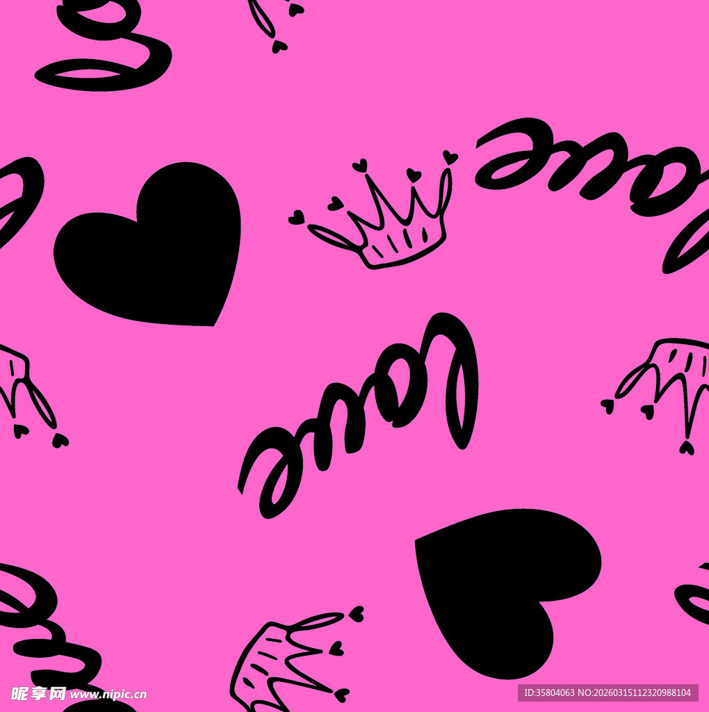 粉色爱心皇冠涂鸦图案
