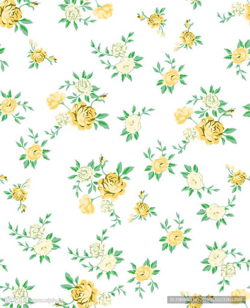 黄色花卉无缝图案背景