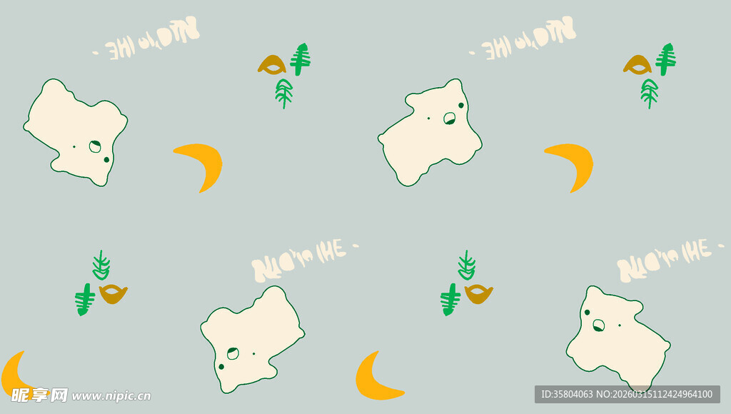 卡通动物与星月背景图案