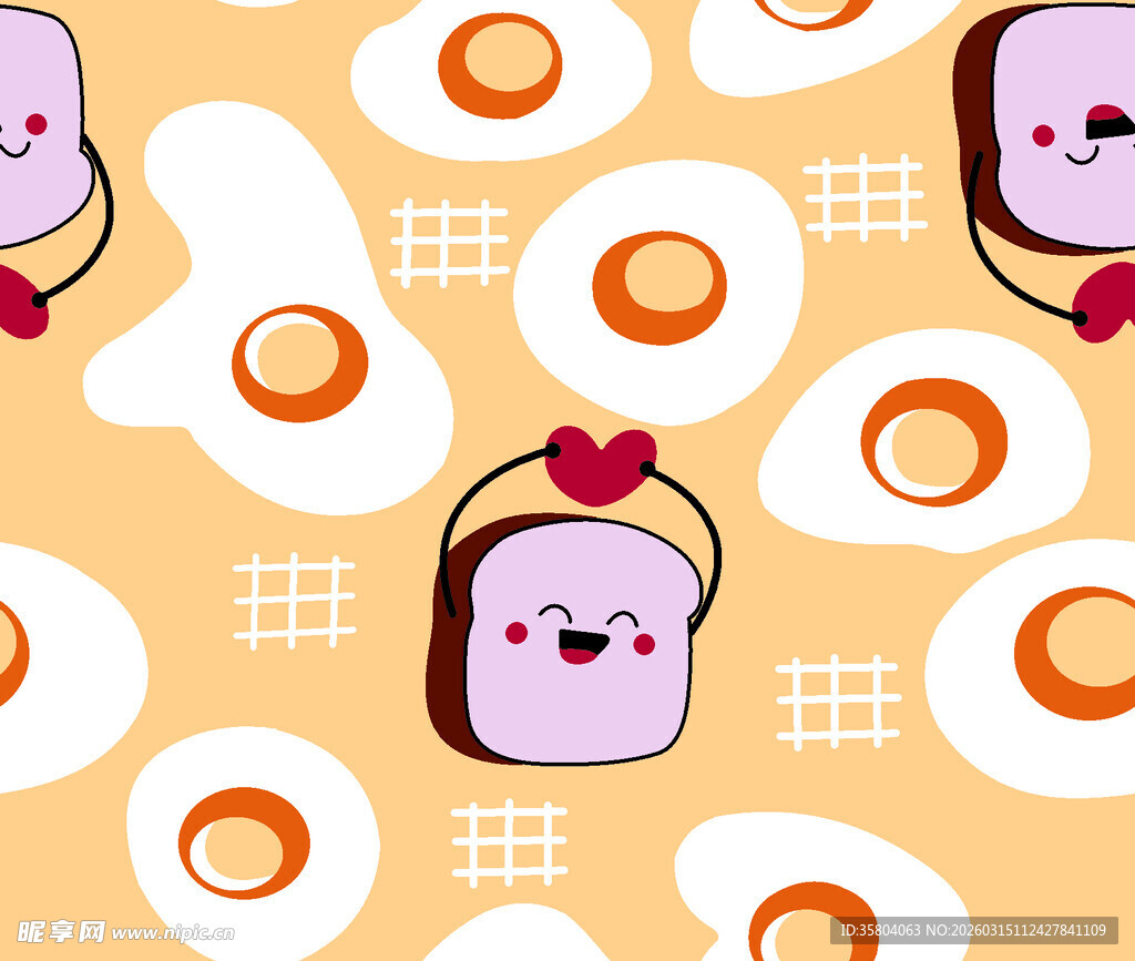 可爱吐司煎蛋卡通图案