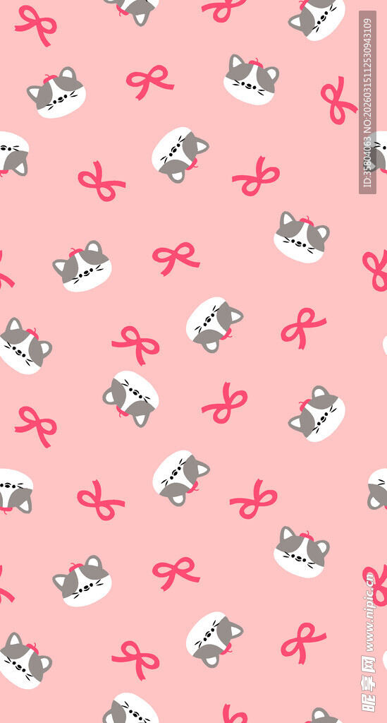 粉色猫咪蝴蝶结图案背景