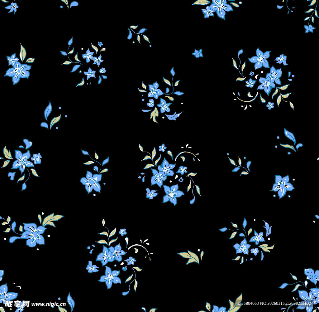 黑色底蓝色碎花图案