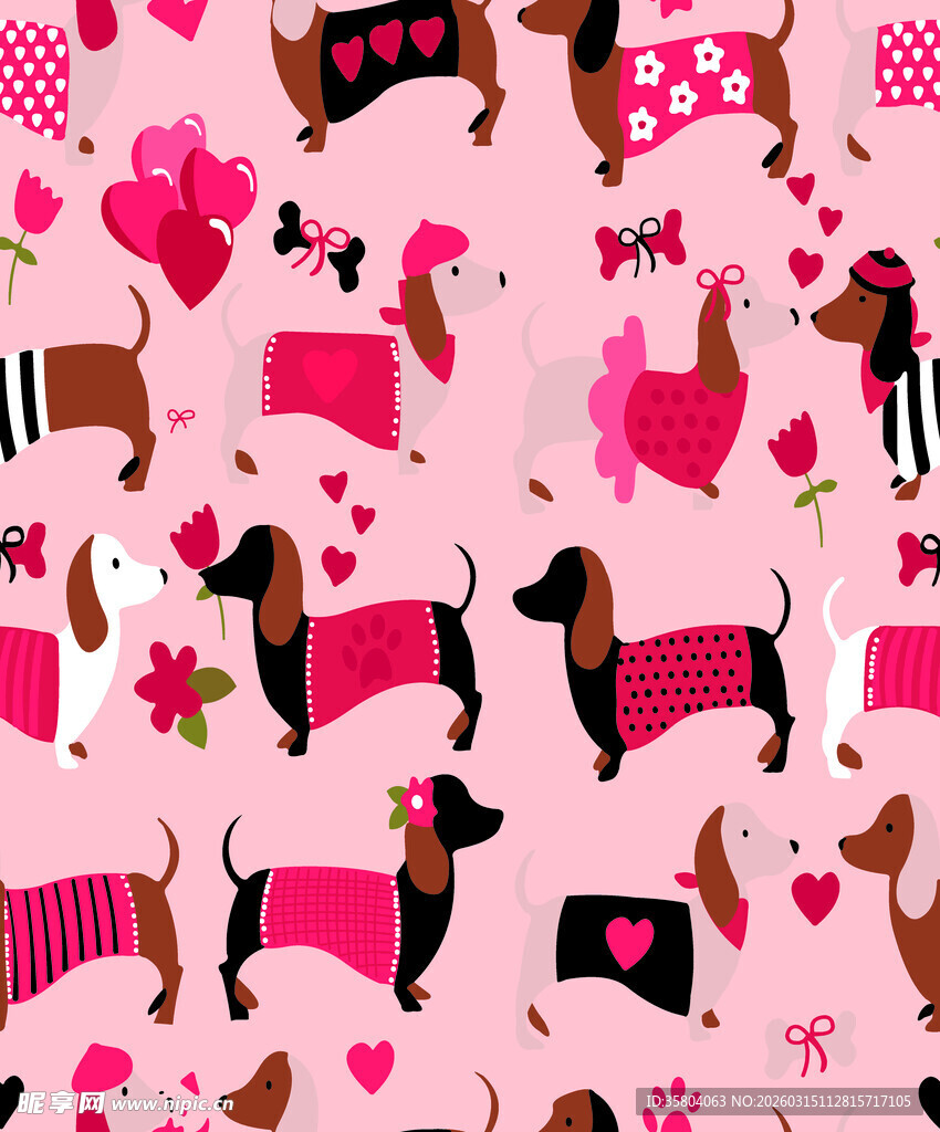 粉色背景可爱腊肠犬图案