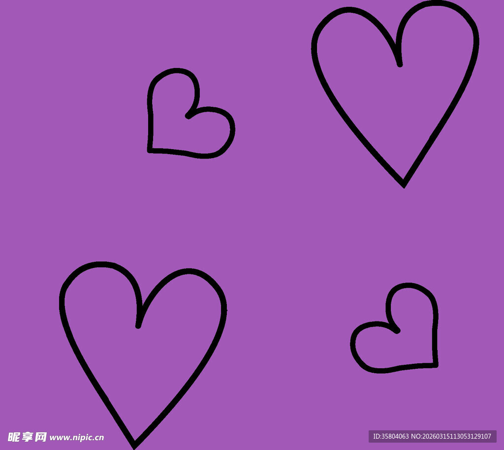 紫色背景上的手绘爱心图案